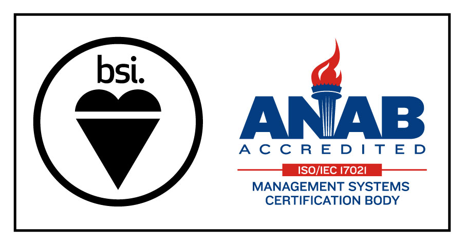 英國標準協會(BSI)標章及美國ANAB(美國國家標準協會認證機構認可委員會)認證